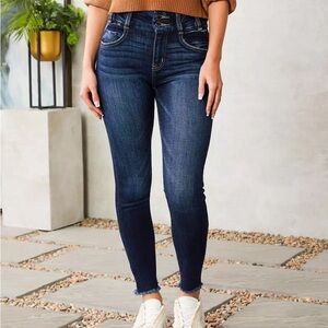 KanCan Blue high rise ankle Skinny Jeans with Stretch and Raw Hem